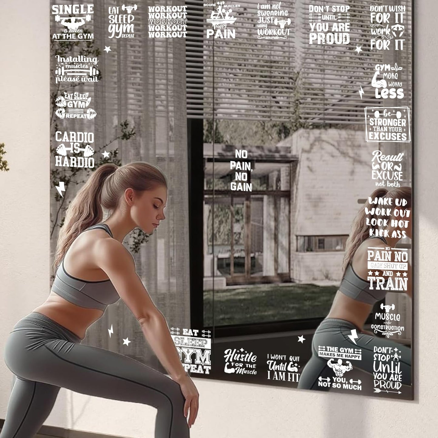 22 PCS Gym Mirror Vinyl Decals Motivational Gym Wall Decal Exercise Inspiring Self Affirmation Decals Positive Fitness Home Decor for Glass Mirror Stickers Peel and Stick Workout Room Crafts Supplies