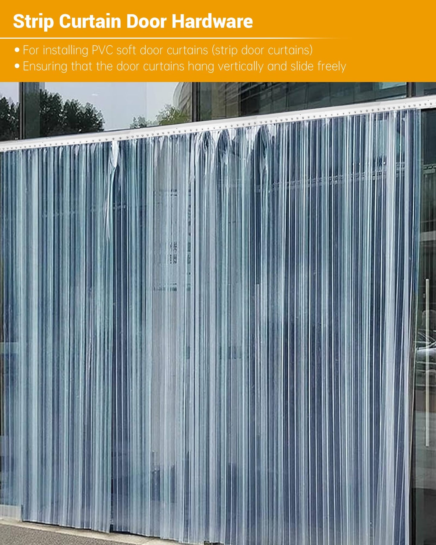 16 Foot Strip Curtain Door Hardware, Commercial Industrial Use Plastic Strip Door Hanger（Not Equipped With Plastic Rubber Curtain）, Galvanized Steel, Fit for Porch/Garage/Warehouse/Pet House Curtain