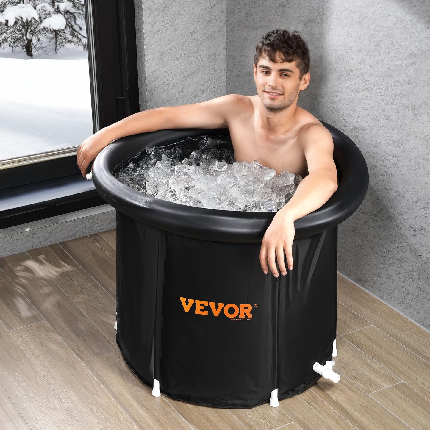 VEVOR Ice Bath Tub, Cold Water Therapy Plunge Tub for Athletes, Portable Outdoor Ice Barrel Plunge Pool for Recovery, 90 Gal Inflatable Folding Bathtub with Cover, Home Ice Pod for Adult, 32"Lx30"H