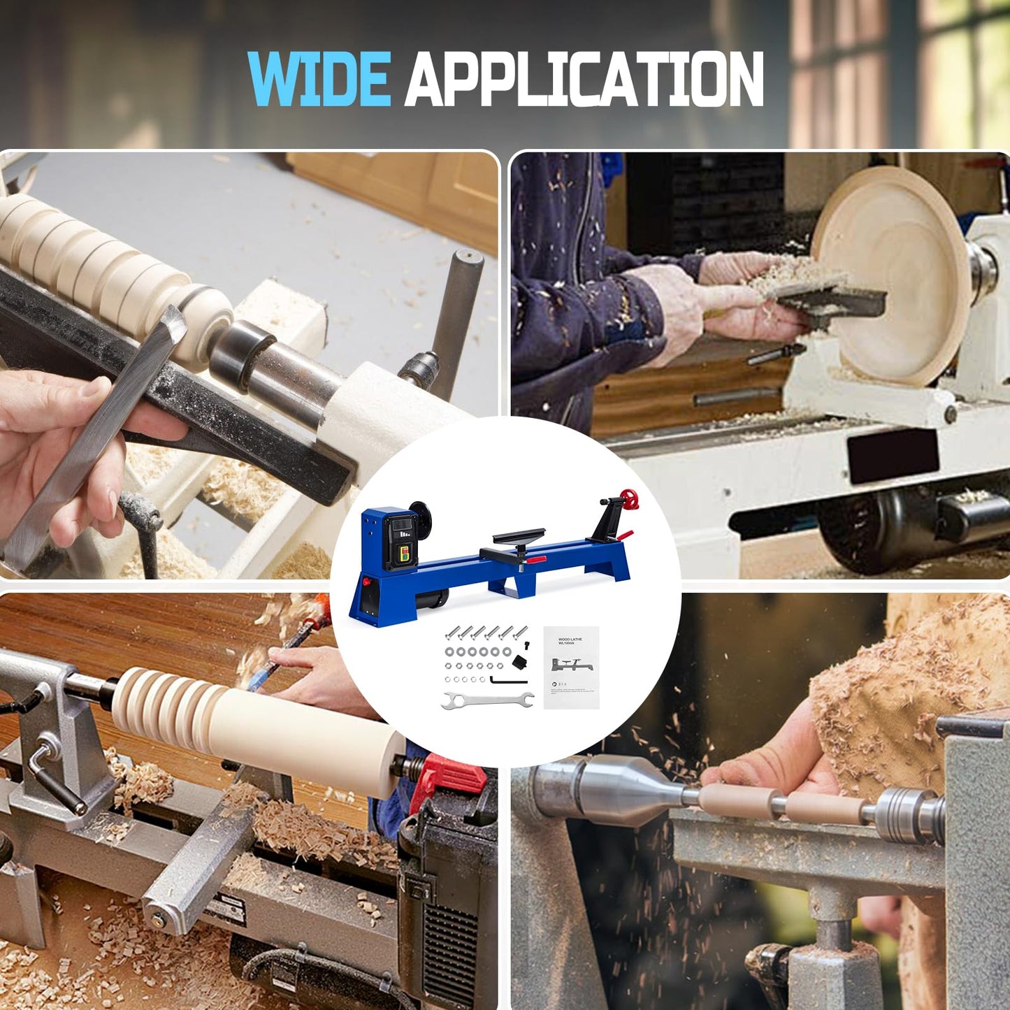 Wood Lathe, 14" x 40" Benchtop Wood Lathe Machine 0.5 HP Infinitely Variable Speed 1040-2980 RPM, Wood Turning Lathe Machine with Wrench & 2 Chisels for Woodworking, Woodturning