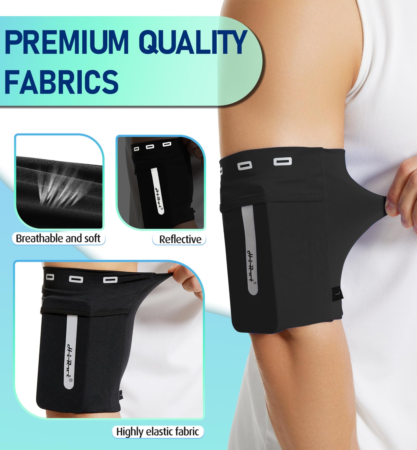 HiRui Running Armband Sleeve Universal Sports Armband Cell Phone Holder Armband for Exercise Workout, Compatible with iPhone 17/16/15/14/Plus/Pro Samsung Galaxy All Phones (M, Black)