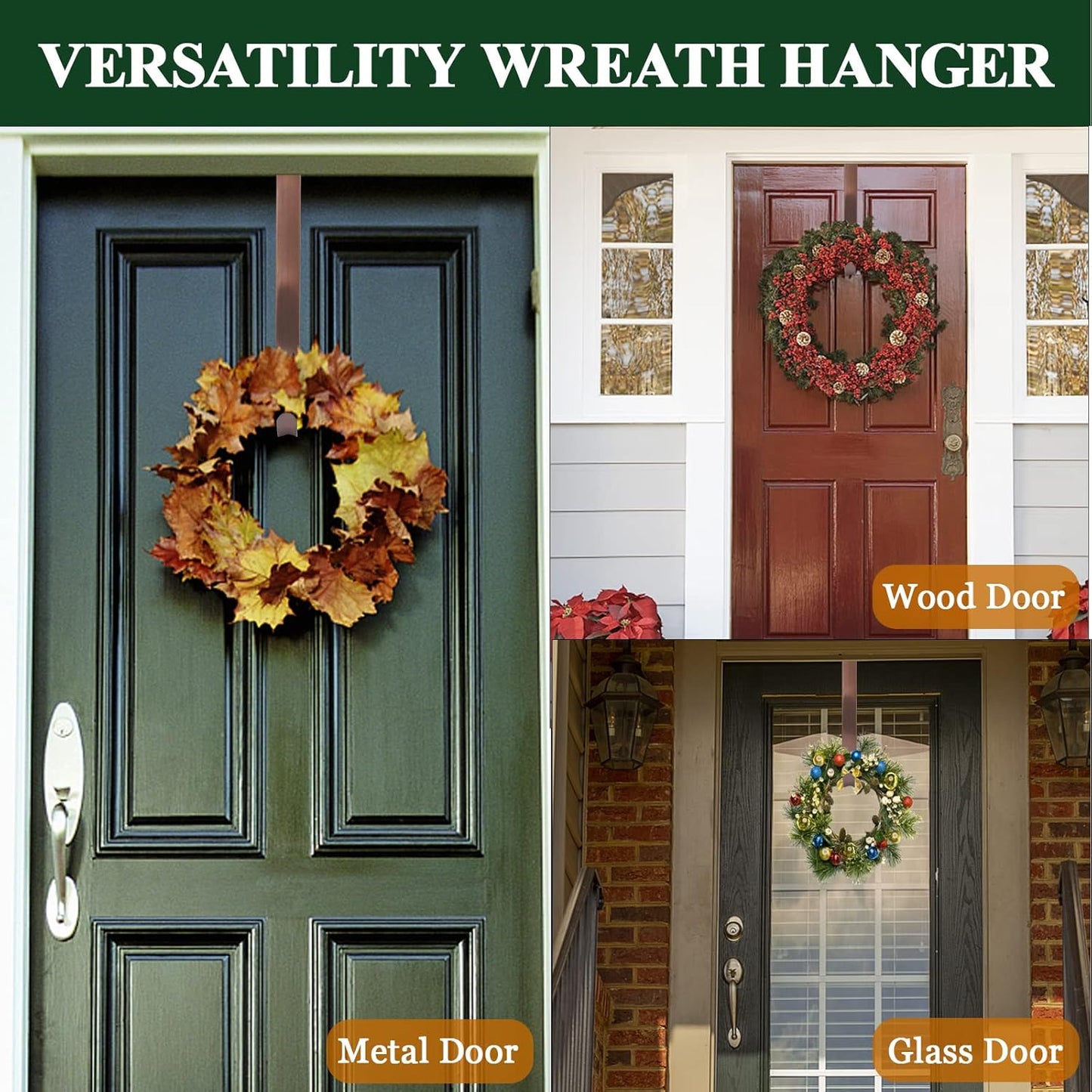 ZMCINER Wreath Hanger - Adjustable 15 to 25 Inch Hook for Front Door | Supports 20 lbs - Bronze Finish