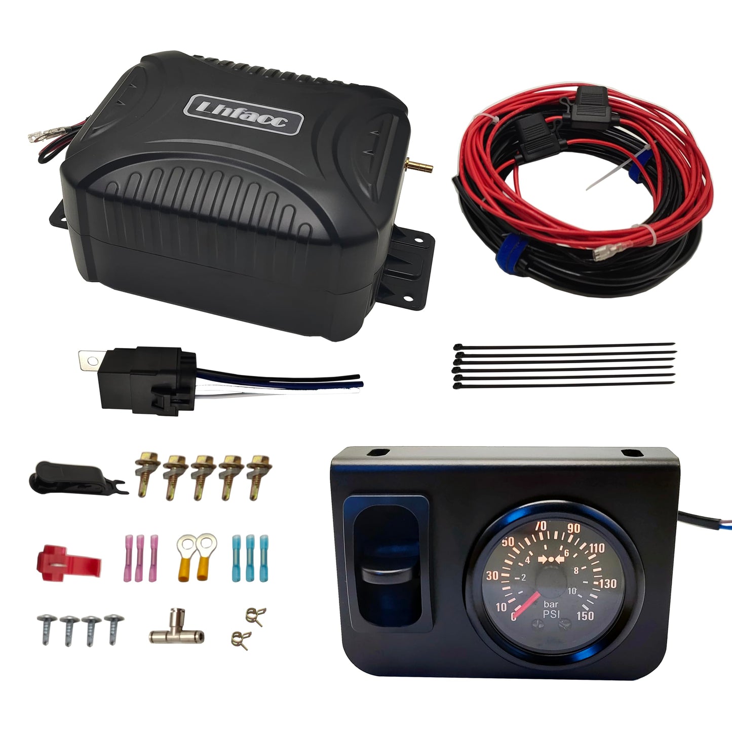 Lhfacc in Cab On Board Air Compressor System Air Pump System with Single Path Air Gauge Paddle Valve Gauge Air Line T Fittings for Trucks Vans