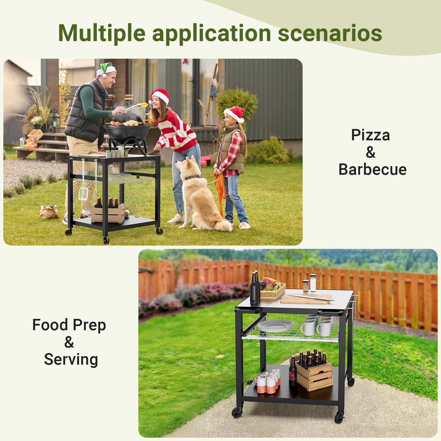 NUUK Grill Cart 30"x24" Pizza Oven Table for Outdoor 3-Shelf with Stainless Steel Top and Sliding Drawer BBQ Grilling Carts Outside Serving Prep Tables Indoor Stand