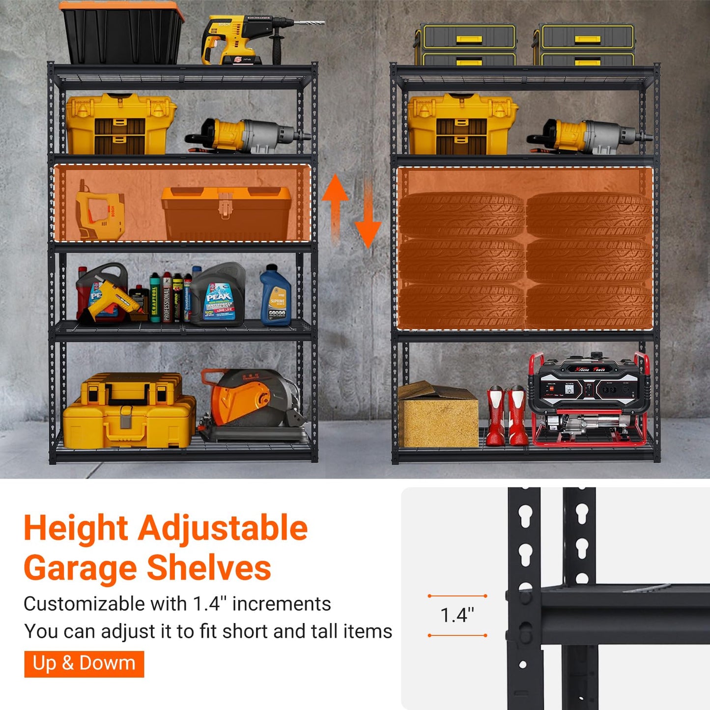 PioneerWorks Garage Shelving, 2500lbs Load Bearing Heavy Duty Storage Shelving, 48x18x72in Adjustable Storage Shelves, Durable Metal Storage Shelves, Easy Assemble for Garage, Kitchen