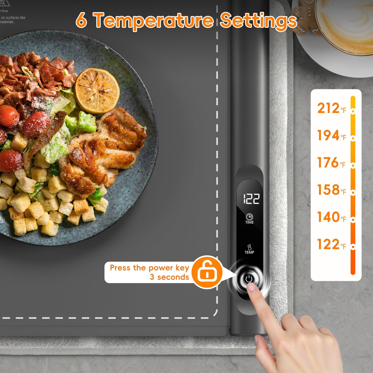Newise Warming Mat for Food - Graphene Rapid Heating Food Warmers for Countertop, Portable Electric Warming Tray with 6 Temperature Levels, Kitchen Practical Gifts for Mom Wife, Gray