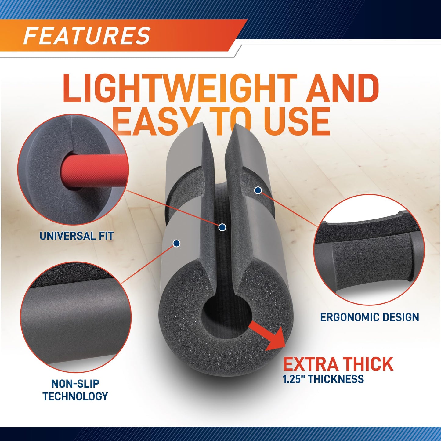 MARCY Barbell Pad Squat Pad for Weightlifting, Lunges and Hip Thrusts, Comfortable Foam Sponge Pad Provides Cushion to Neck & Shoulders While Strength Training MT-7SAK