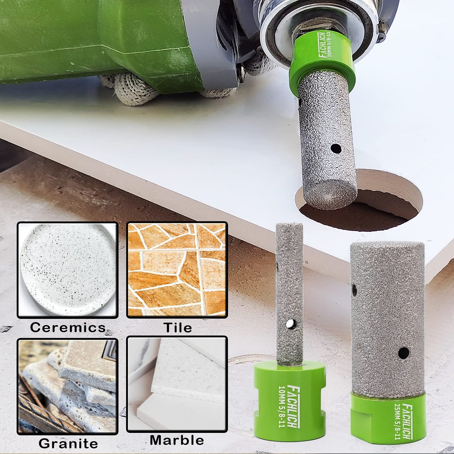 Tile Hole Saw Kit Diamond - (6/6/8/20/25/35/50/75/100/125mm Drill Bits+Finger Bit+Chamfer Bit+Adapter+Tile Blade) Diamond Hole Saw Kit for Porcelain Ceramic,5/8"-11 Thread