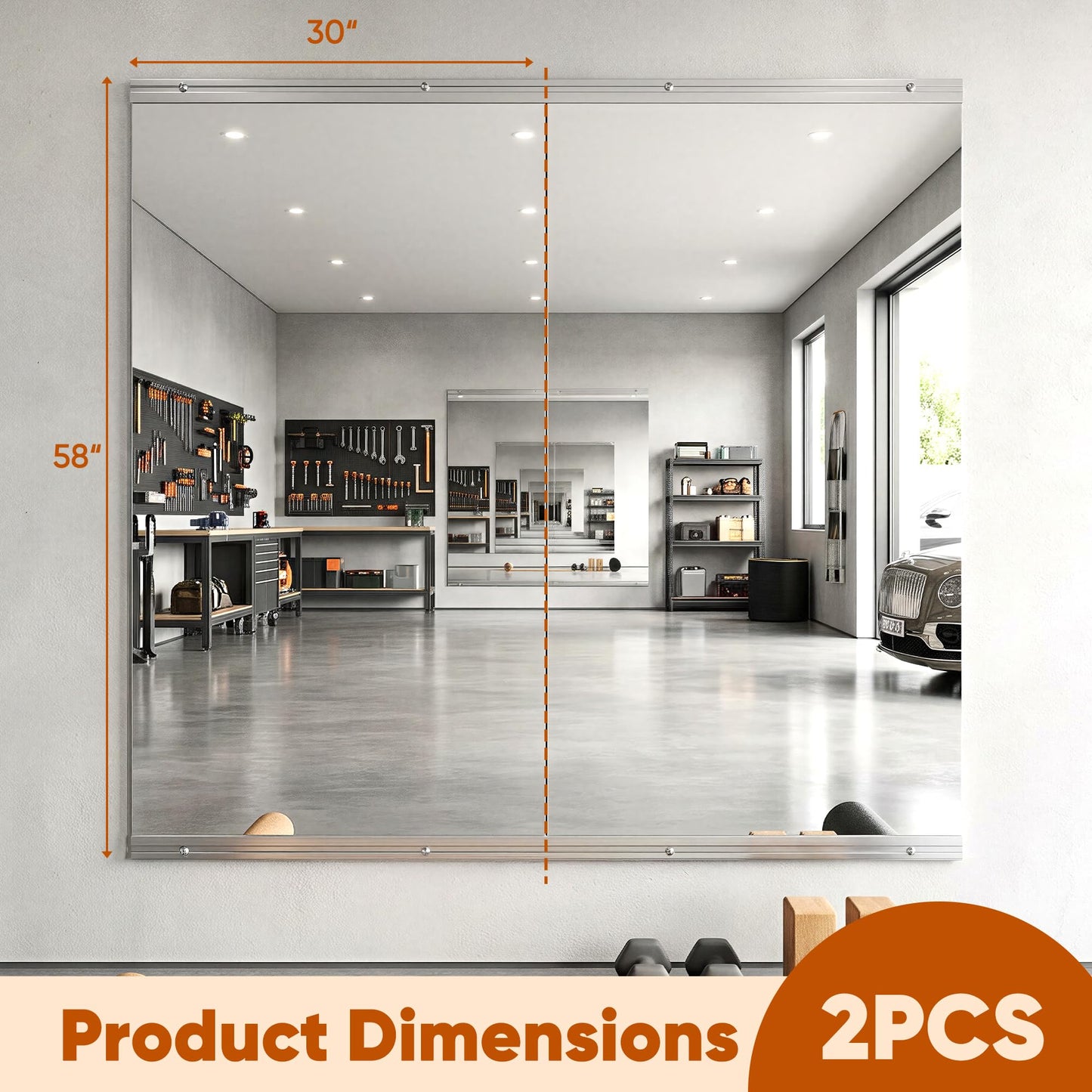 Novlux Home Gym Mirror, 58" x 30" - 2PCS, Large Full Length Mirror Wall Mounted for Yoga, Frameless Tempered Glass Wall for Home Gym, Dance Studio, Living Room, Bathroom