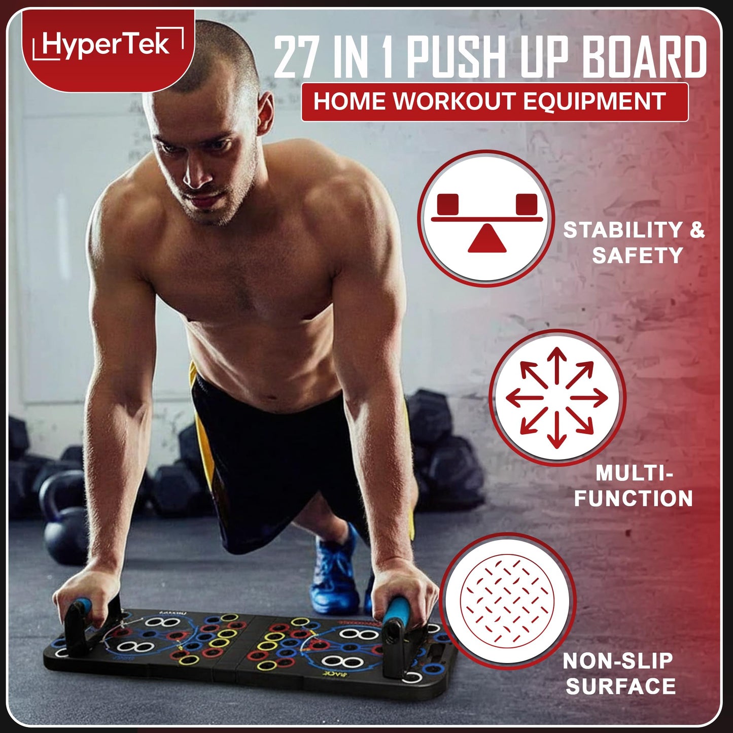 Hybertek 27 in 1 Pro Push Up Board | Multi Functional Foldable Push Up Stand for Strength Training, Fat Burning & Full Body Workout at Home | Muscle Training Push Up Bar Board for Men & Woman Fitness