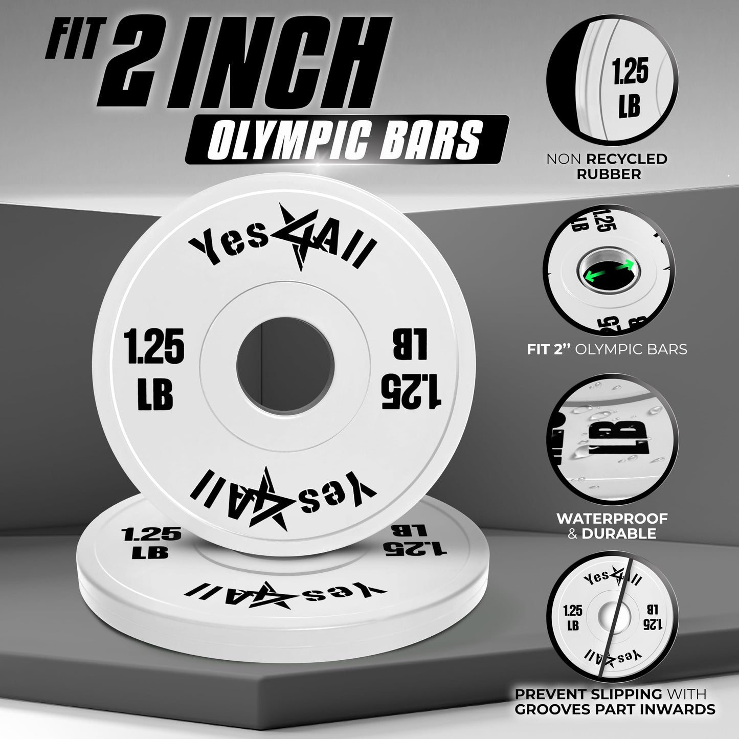 YES4ALL Fractional Weight Plates, 1.25LB Set of 2 Rubber Change Plates Weightlifting, 2-inch Micro Weights for Olympic Barbell