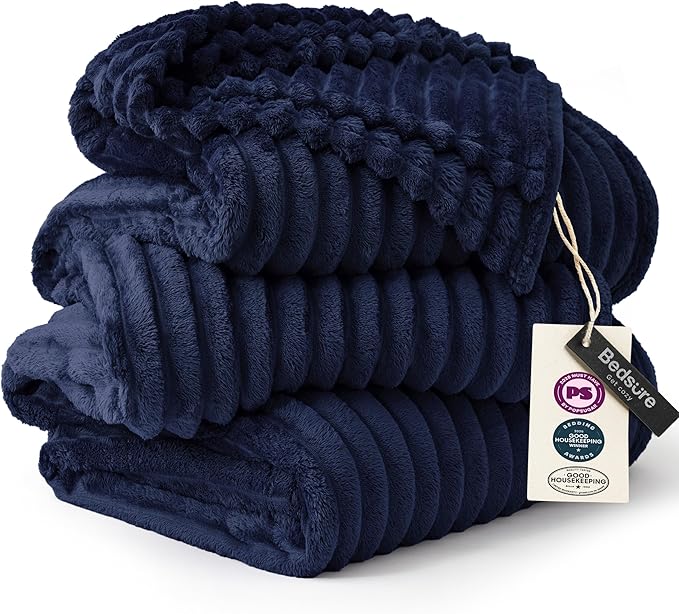 Bedsure GentleSoft Large Fleece Blanket for Bed - Cozy Soft Throw Blankets for Women, Cute Large Throws for Girls, Navy, 120x120 Inches