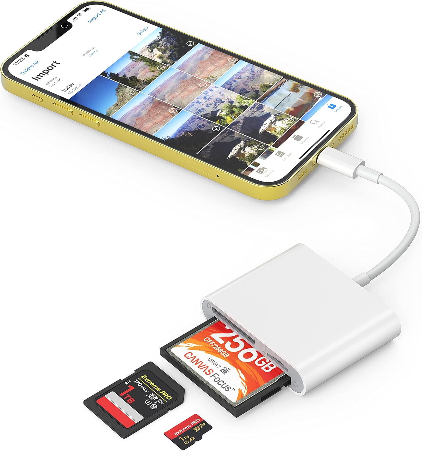 SZHAIYIJIN 3 1 3-Slot 14/14 Pro/13/13 CF SD Card Reader for iPhone iPad, in Compact Flash Memory Card Reader Adapter