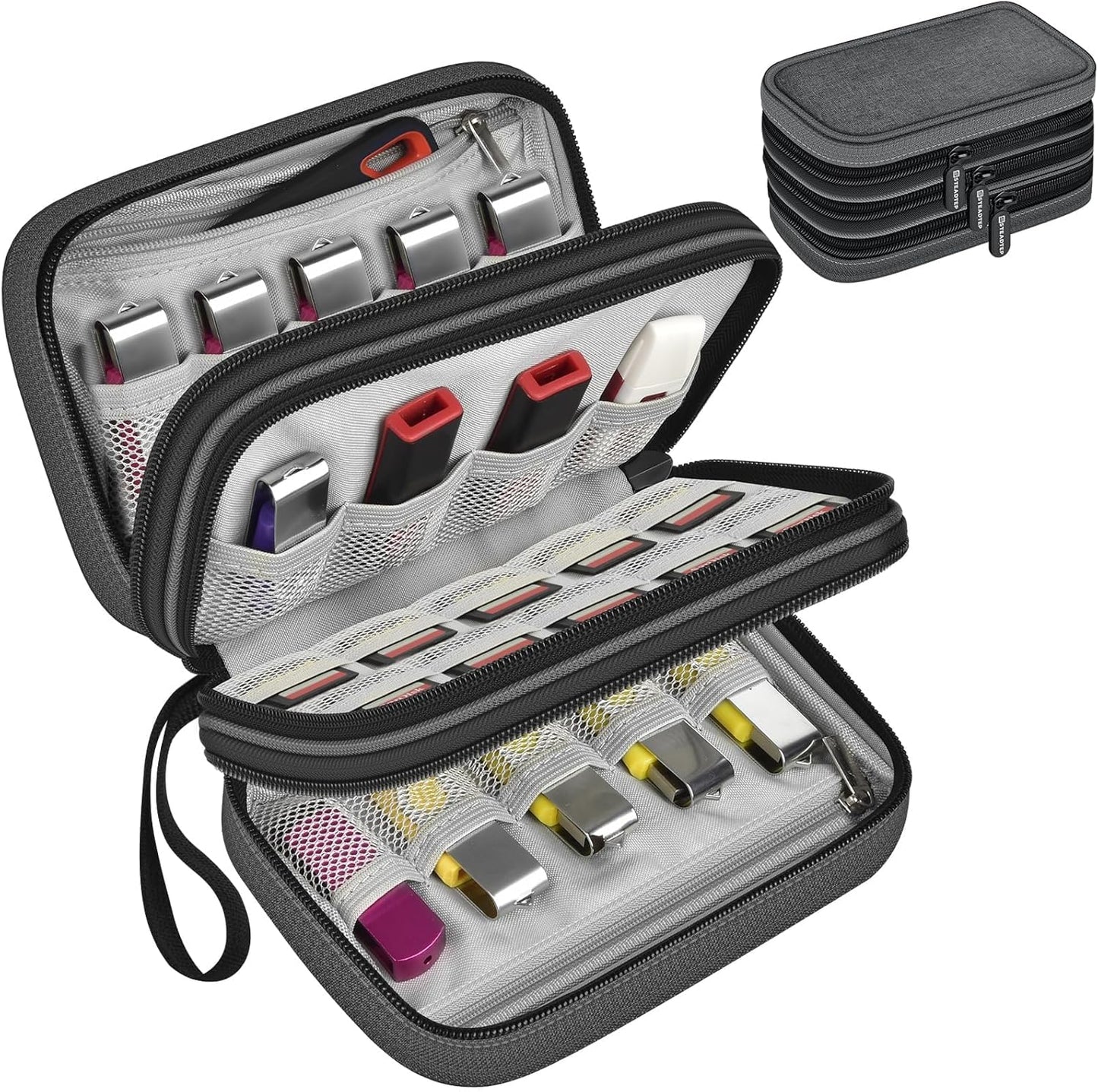 24 10 3-Layer USB Flash Drive & SD Card Organizer Case - Holds Thumb Drives & SD Cards - Anti-Static & Shockproof