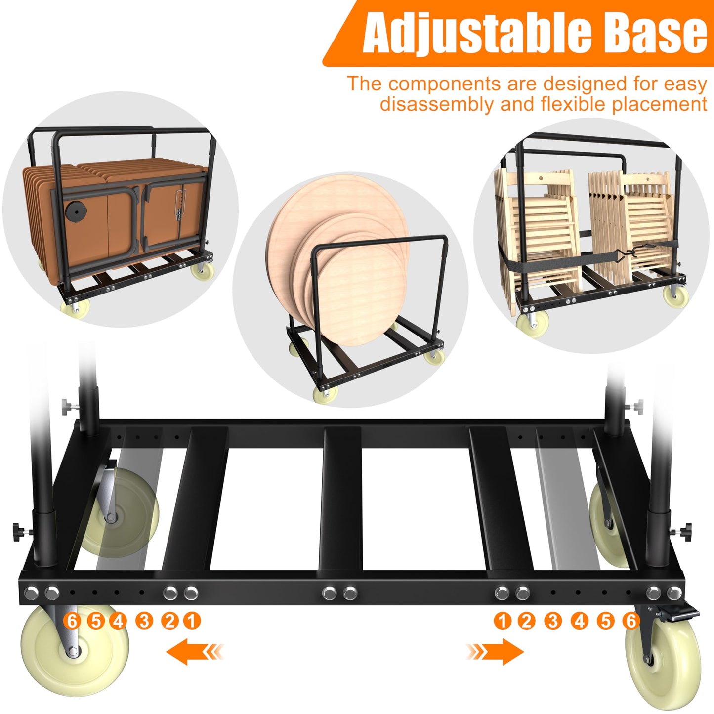 TRUSOON Utility Folding Table Cart, Heavy Duty Table Dolly with Swivel Wheels, Black Panel Cart for Drywall, Lumber, Mattress, Warehouse, Party Events, Grage, Home, Hotel
