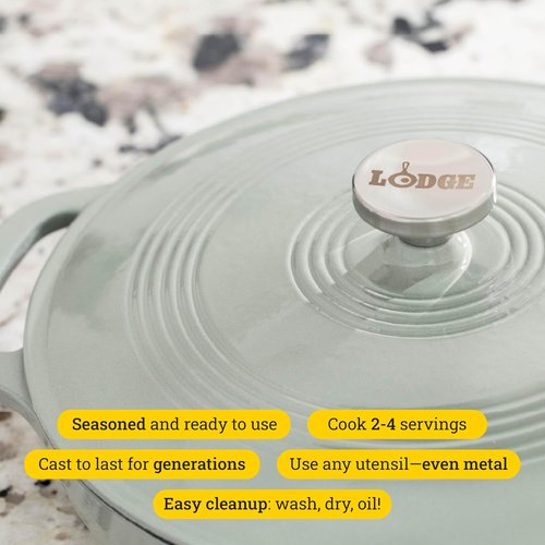 Lodge Essential Enamel Braiser - Induction-Safe & PFAS-Free Cookware - 3.5 Quart, Desert Sage