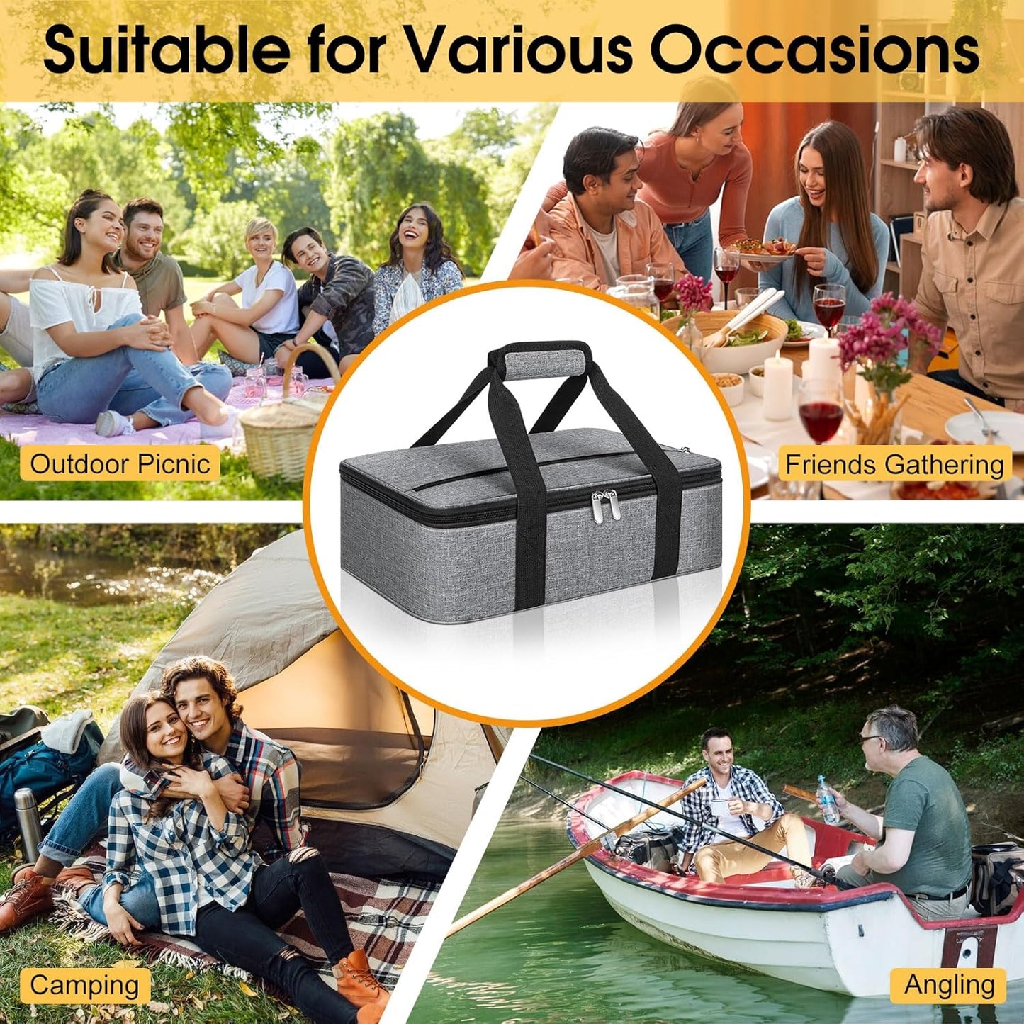 Skiennix Insulated Casserole Carrier - Portable Hot/Cold Food Tote for Potlucks | Fits 9" x 13" Dish - Grey