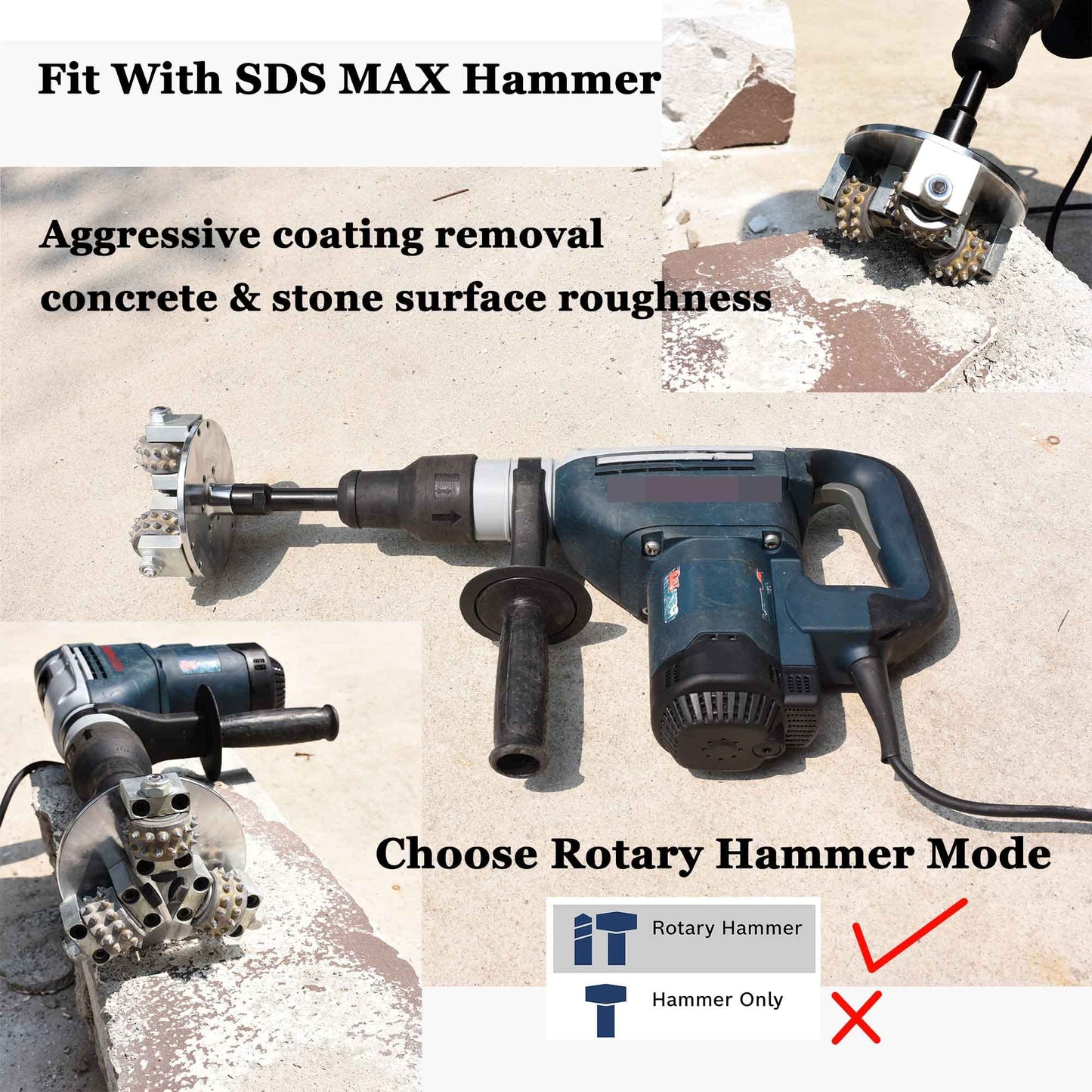 ACTINTOOL Concrete Bushing Patch Repair Prepare SDS Max Bush Hammer Bit for Rotary Hammer and Polisher, Coat Removing Stone Concrete Texturing Bushing Hammer Tool
