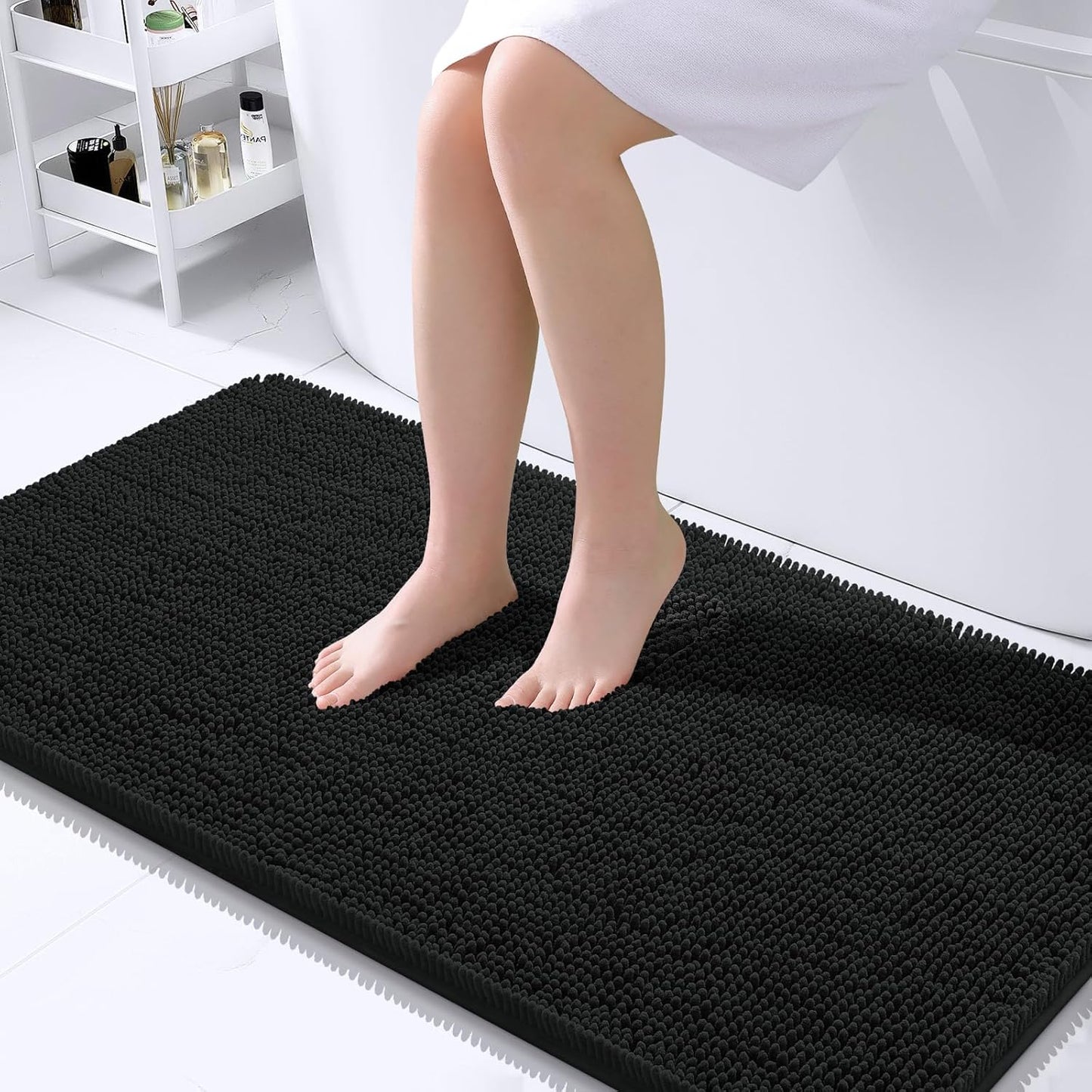 OLANLY Large Bathroom Rugs - Extra Soft Chenille Bath Mats | Quick Dry, Machine Washable, Black 45x27