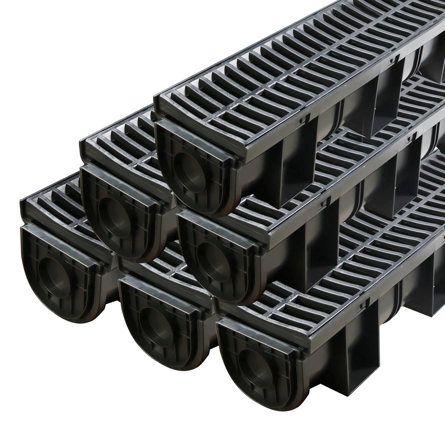 Goldshire Trench Drain System with Plastic Grate, 6 Packs HDPE Channel Drainage, 39.4" x 5.9" x 5.1" Garden Drain, Total Length 236.4 Inch for Driveway Yard Pool Sidewalk Patio (6, 5.9 x 5.1 Inch)