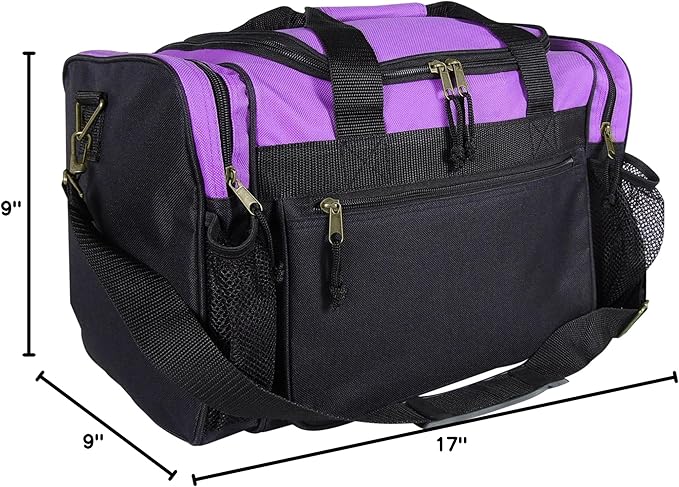 DALIX 17" Duffle Bag Dual Front Mesh Pockets (Black Gold Gray Dark Green Navy Blue Maroon Royal Blue Orange Pink Purple Red White