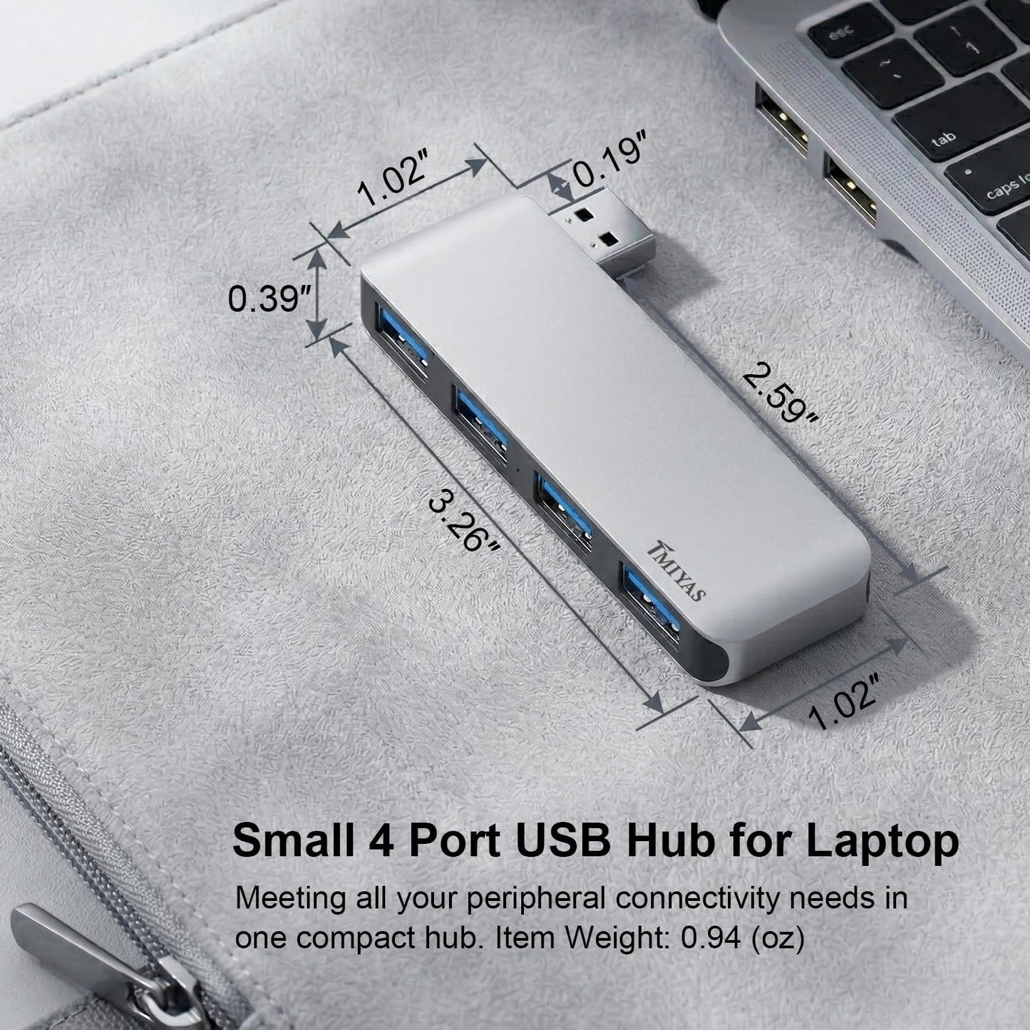 Tmiyas 3.0 4-Port Left Side USB Hub, Cable-Free USB Splitter for Laptop, Direct-Plug Design, Compatible with MacBook