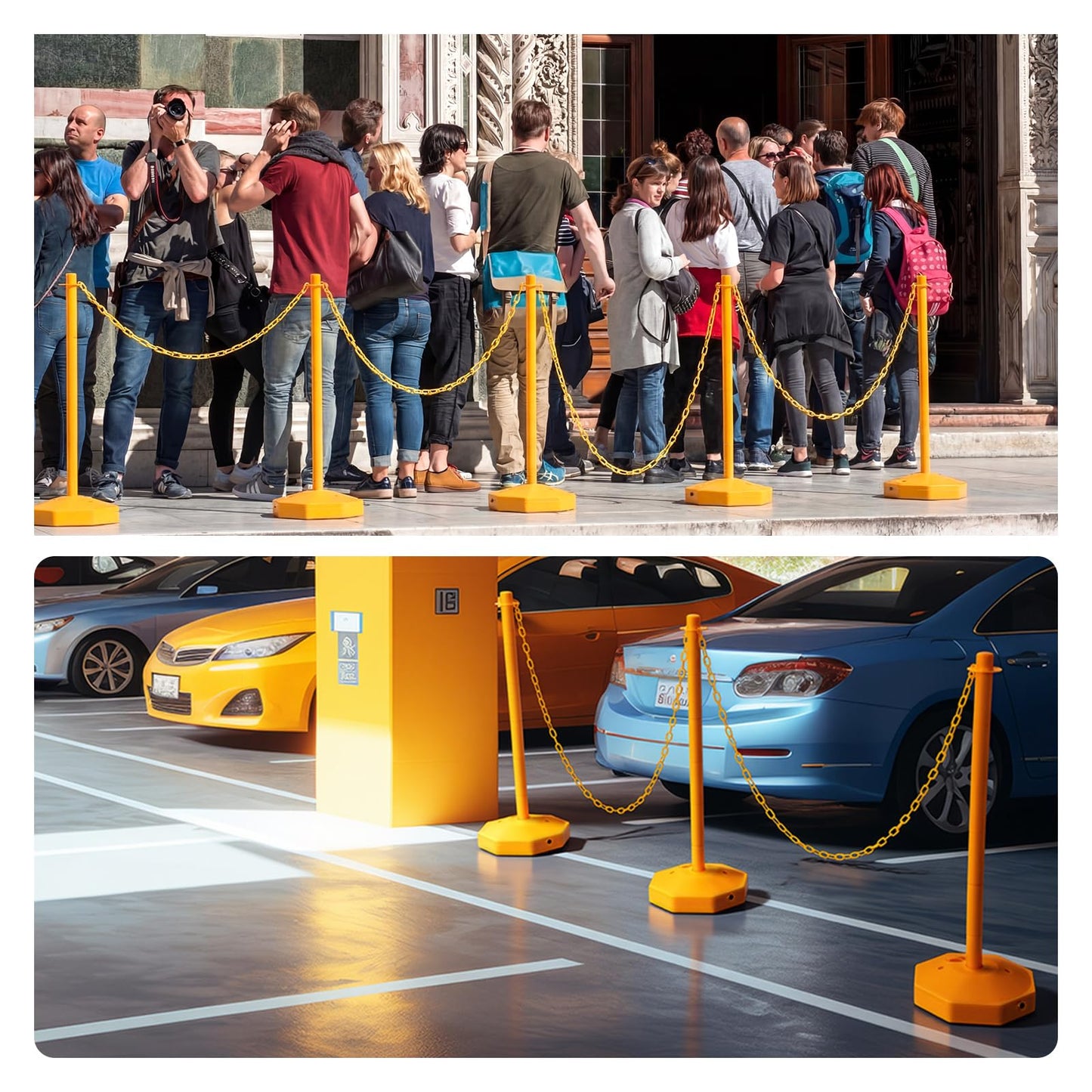 Geiserailie 12 Pack 12 Pack Traffic Barrier Posts 5ft Chains 34" Crowd Control Stanchions Parking Cone Plastic Stanchion Detachable Warning Bollard for Parking Lot Events & Construction Areas (Yellow)