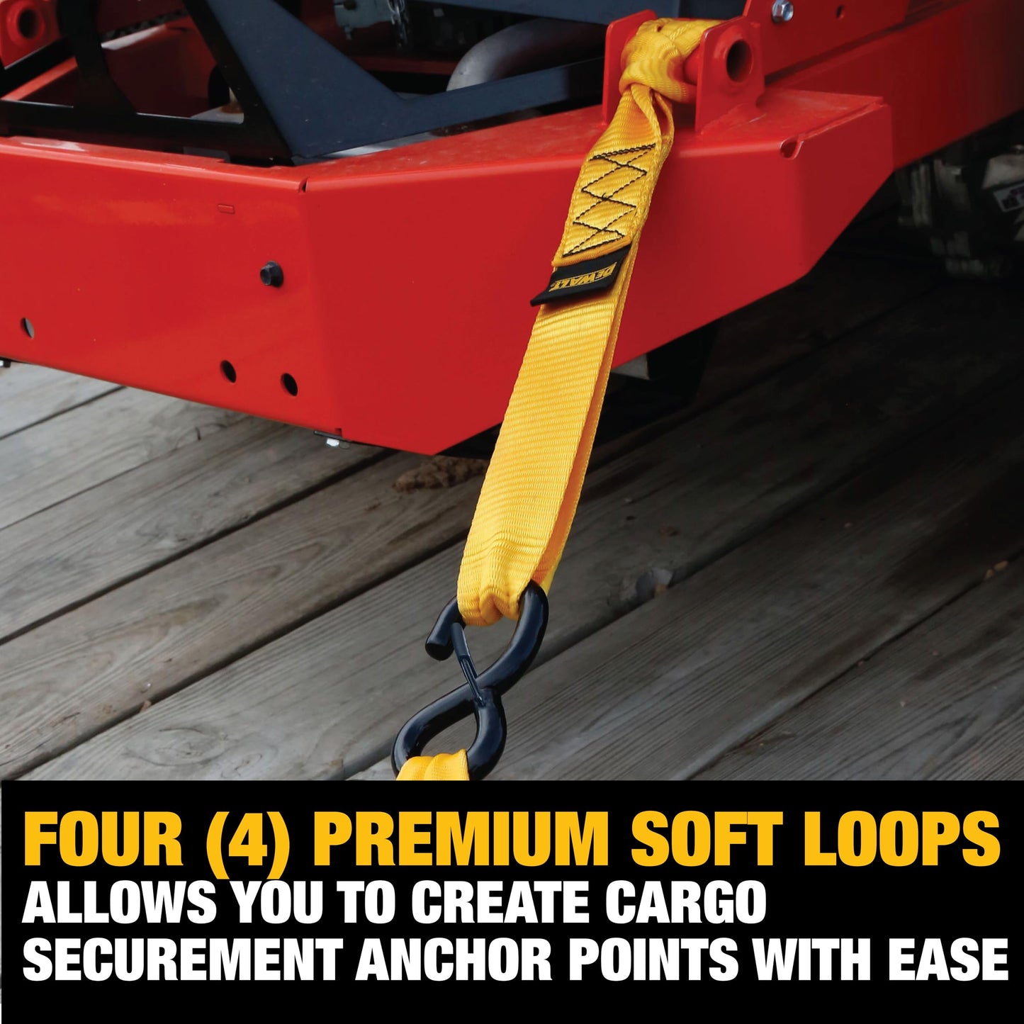 DEWALT DXBC9002-2X 8-Piece Kit with 2” x 10’ Auto Retractable Ratchet Straps (3,300 lb Break Strength) and 1.7" x 18" Premium Soft Loops (11,000 lb Break Strength)