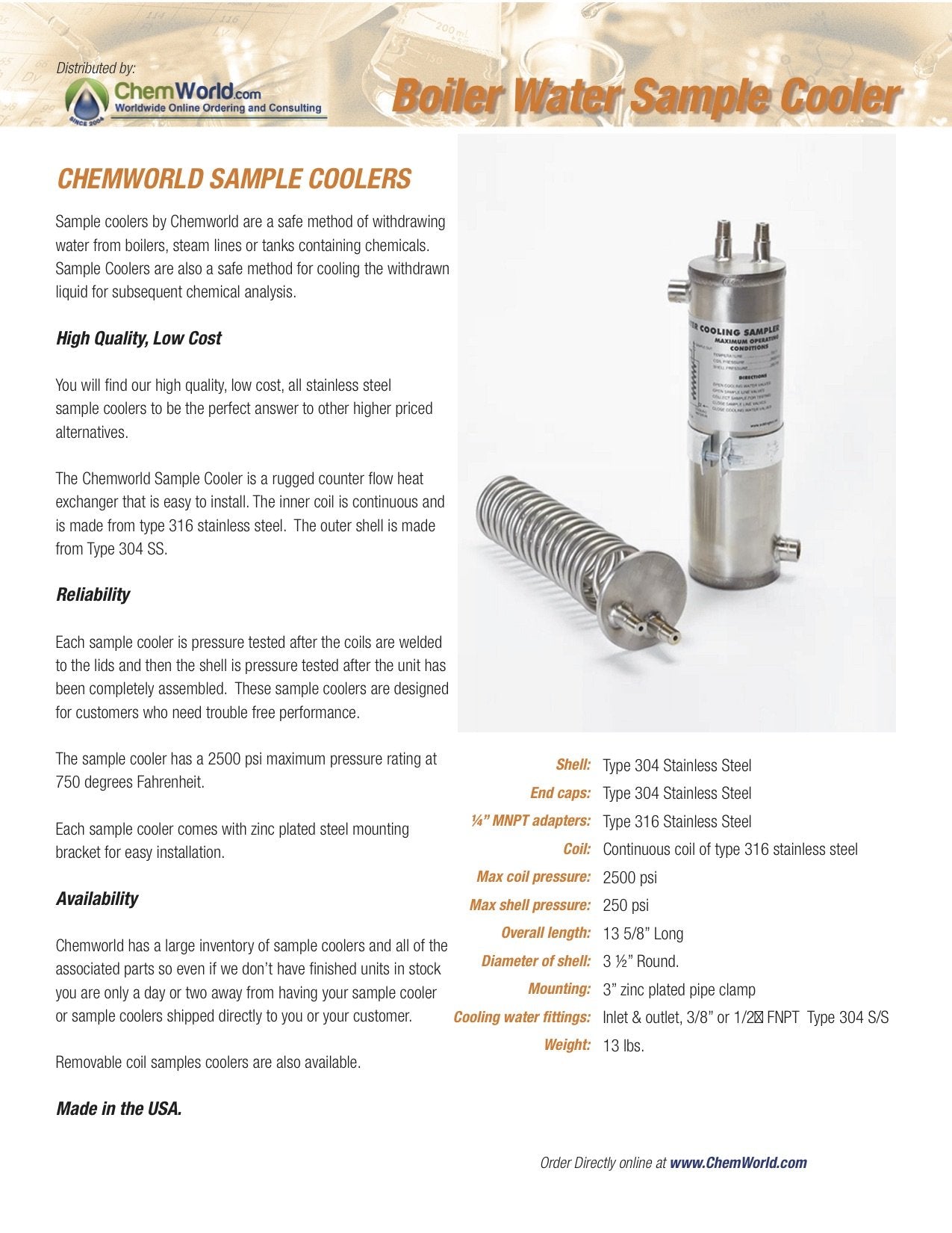 Boiler Sample Cooler