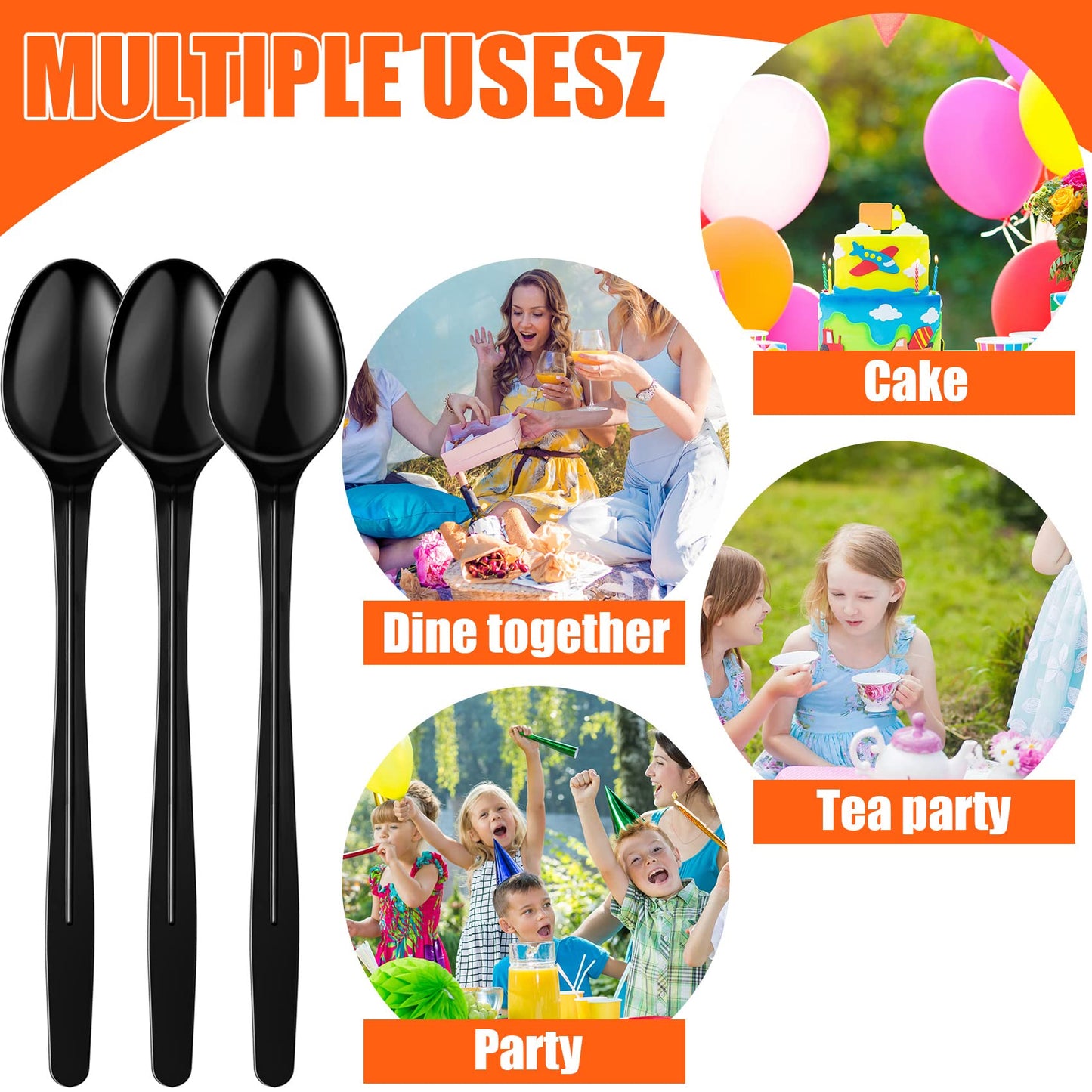 HMDZMR Plastic Spoons, 9" Long Handle Spoon, Sturdy Ice Cream Spoons, Disposable Spoons for Cocktail Stirring Dessert Milkshakes Ice Cream (192 Pack)