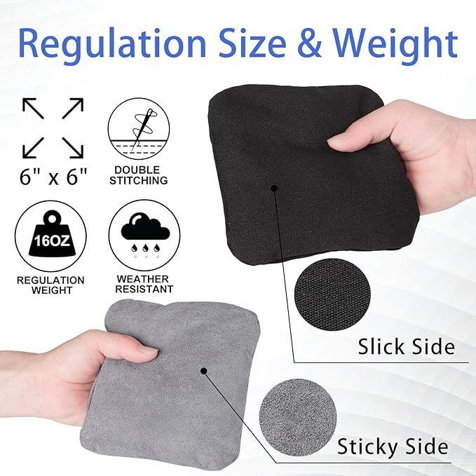 EunHo Dual Sided Cornhole Bags Regulation Set of 8 Professional Cornhole Bean Bags Slick and Stick for Tossing Game-All Weather
