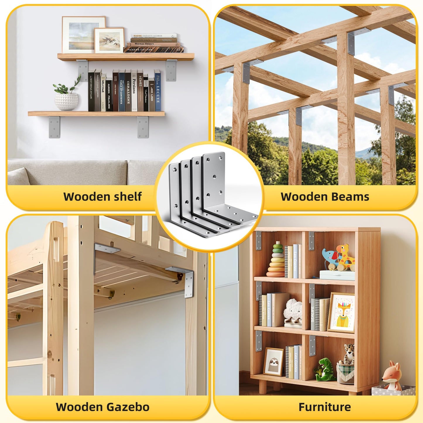 Dabolang 5" X 5"Heavy Duty Shelf Brackets,4PCS L Brackets for Wood,L-Shape Corner Bracket,90 Degree Angle Bracket,Galvanized Corner Brace for Wood Furniture, Bed Frames, Shelving & Timber Projects