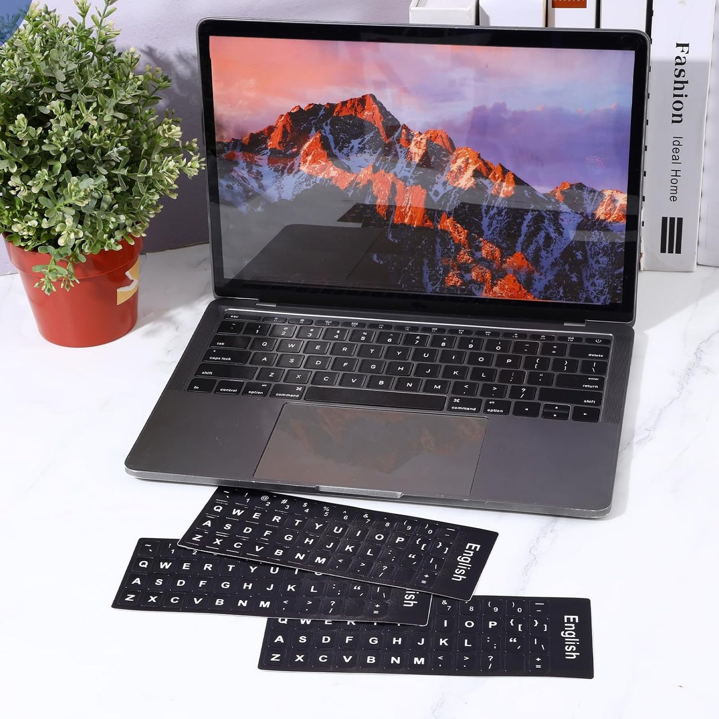 Mozeat Lens 4 Keyboard Letter Stickers, Pcs Universal English Laptop Keyboard Stickers Replacement with Matte Black