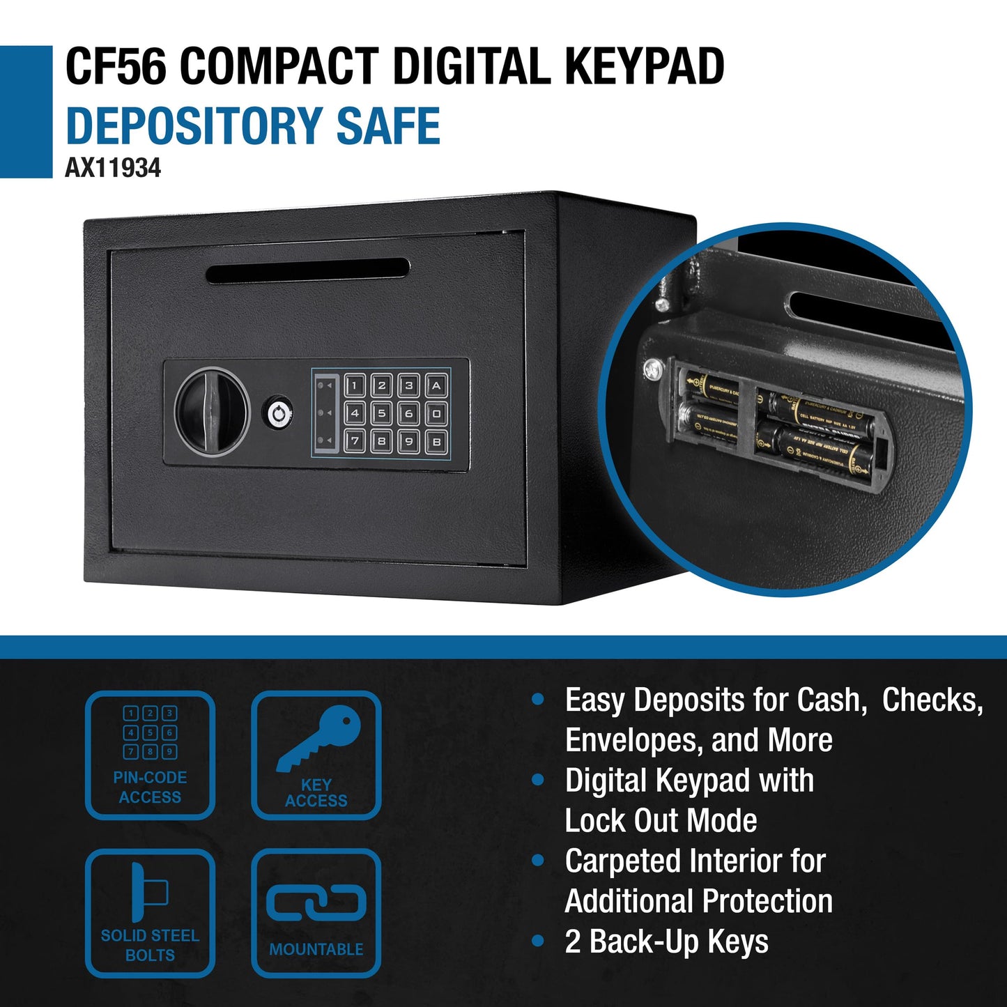 Barska Digital Depository Safe – 0.57 Cu. Ft Front-Load Drop Box for Cash, Money & Mail, Multi-User PIN Code Lock, Steel Construction, Anti-Pry Hinges, Backup Keys, Ideal for Business or Office