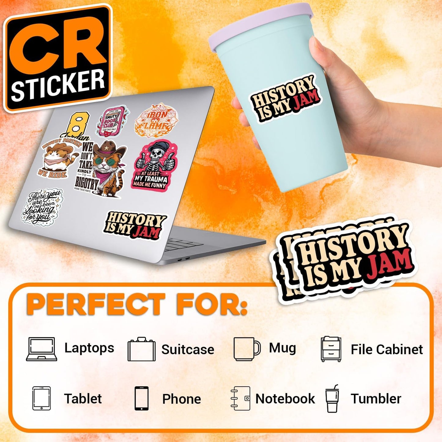 CRSTICKER H5 History is My Jam History Sticker Waterproof Vinyl Decal for Water Bottle Laptop Hard Hat Tumbler Cup Cars