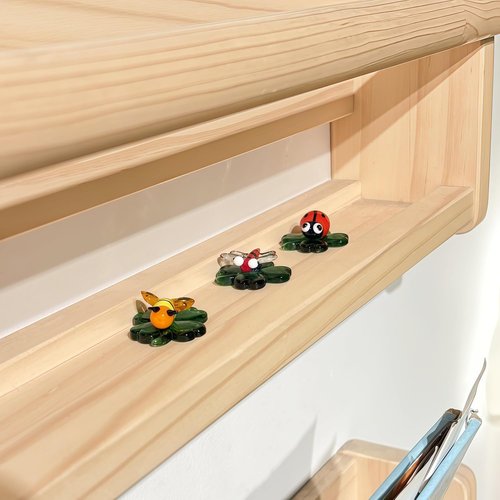 Colorful Glass Insects by 3Ca3s1 - Handmade Miniature Animal Figurines, 3pcs, Green & Red