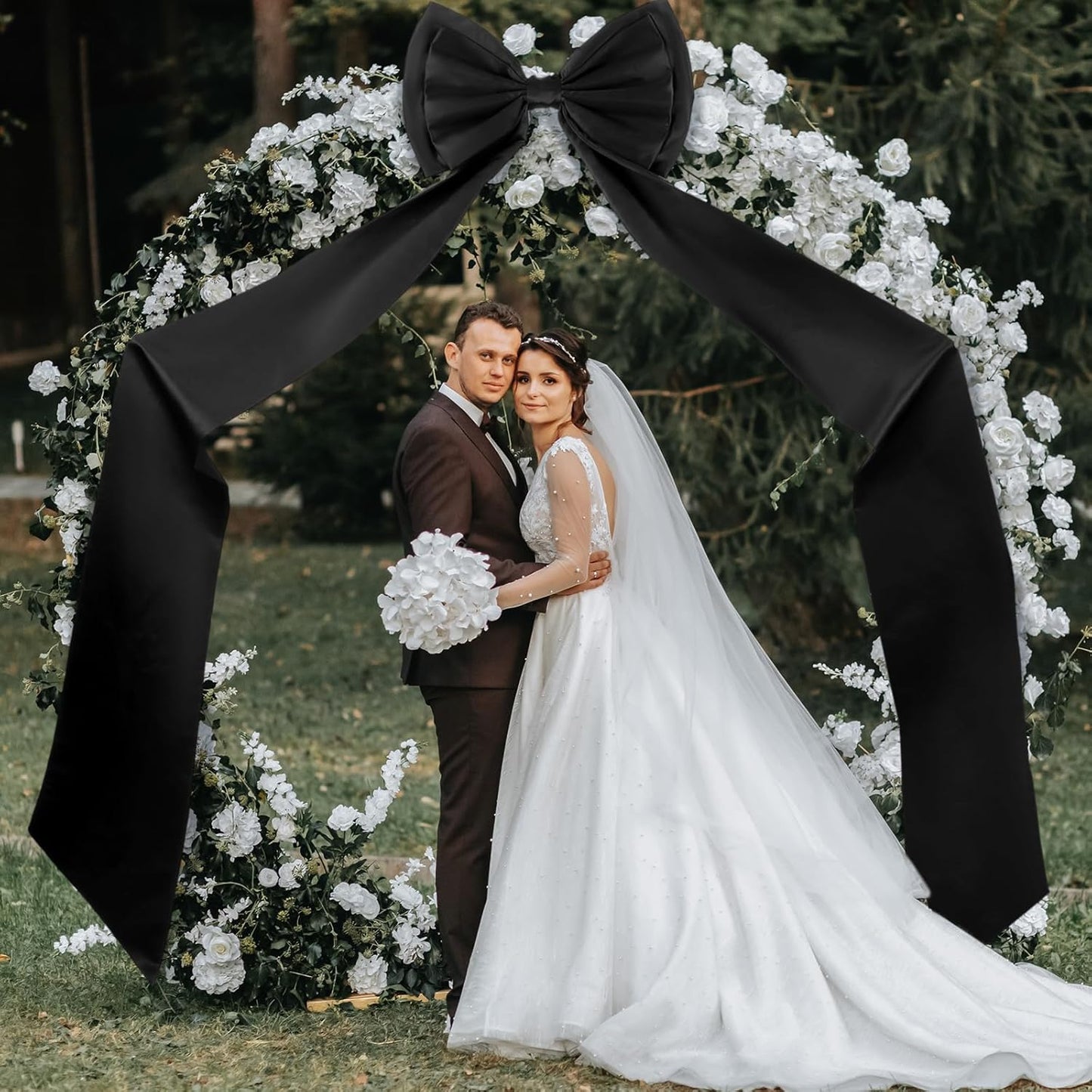 Wavwavw Giant Black Bow Decor - Oversized Satin Ribbon Tie for Weddings & Parties | 75x18 Inch