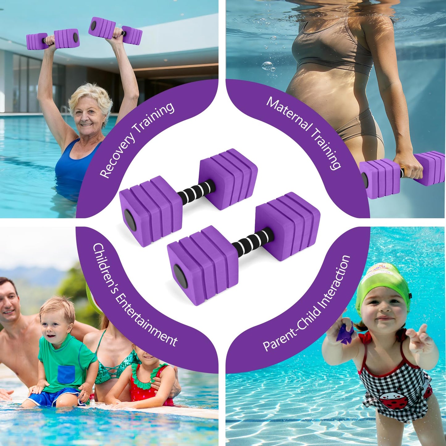 Aquatic Exercise Dumbbells, 2PCS Foam Water Weights, Aerobic Exercise Fitness Equipment Dumbbell, Dumbbells Set for Water Aerobics Weight Loss, Pool Fitness, Underwater Exercise (Dark Purple)