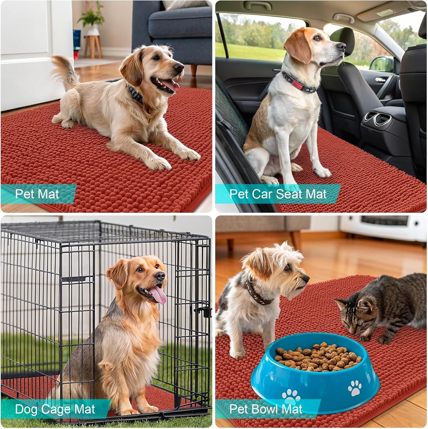 OLANLY Dog Door Mat - Absorbent Non-Slip Washable Doormat for Muddy Paws | 70x35 Maple Red