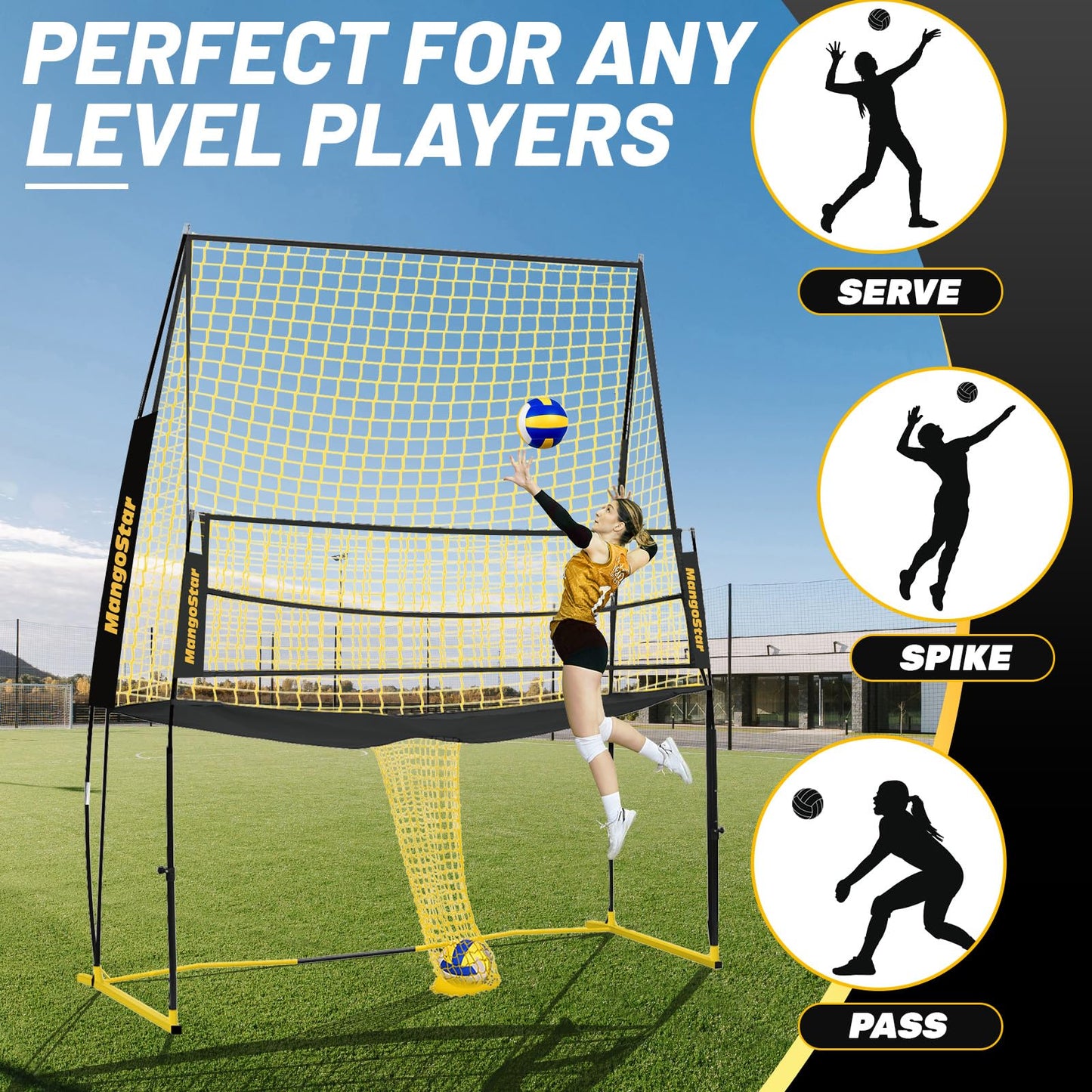 MangoStar Volleyball Training Equipment, Volleyball Net System with Freely Height-Adjustable for Backyard, Volleyball Practice Net for Serving Setting Spiking, Easy Set Up for Indoor and Outdoor Use