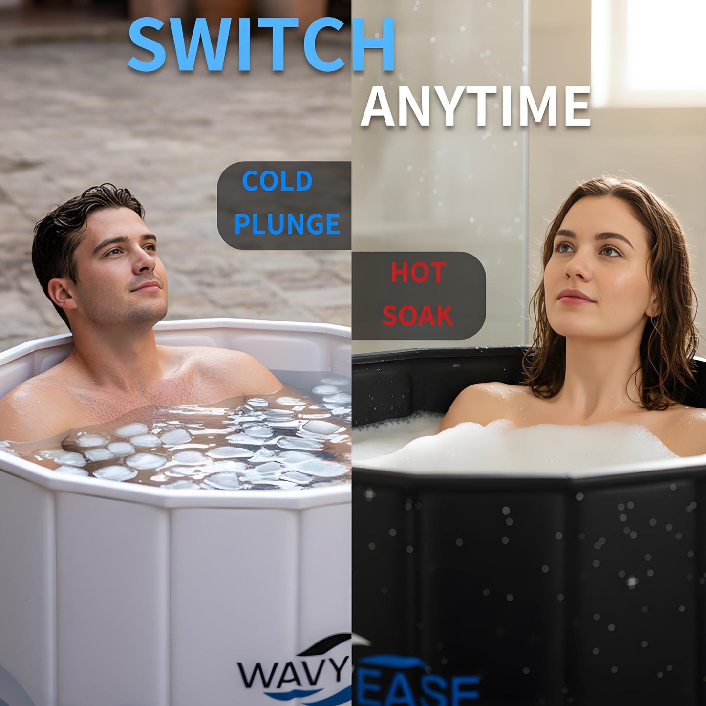WAVYEASE® Portable Bath Tub for Adults -(31.5"L x 26"H) Foldable Cold Plunge Tub for Recovery - Collapsible Soaking Bath Tub for Shower Stall - Outdoor Ice Bathtub for Athletes (White)