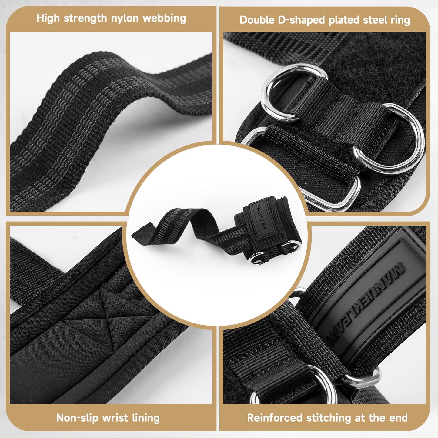 MANUEKLEAR Non-Slip Wrist Straps for Weightlifting Deadlifting, Gym Lifting Straps with D Rings for Cable Machine Workout, 10mm Neoprene Padded Weight lifting Wrist Wraps for Men Women (Black, M (6.3-7.5inch))