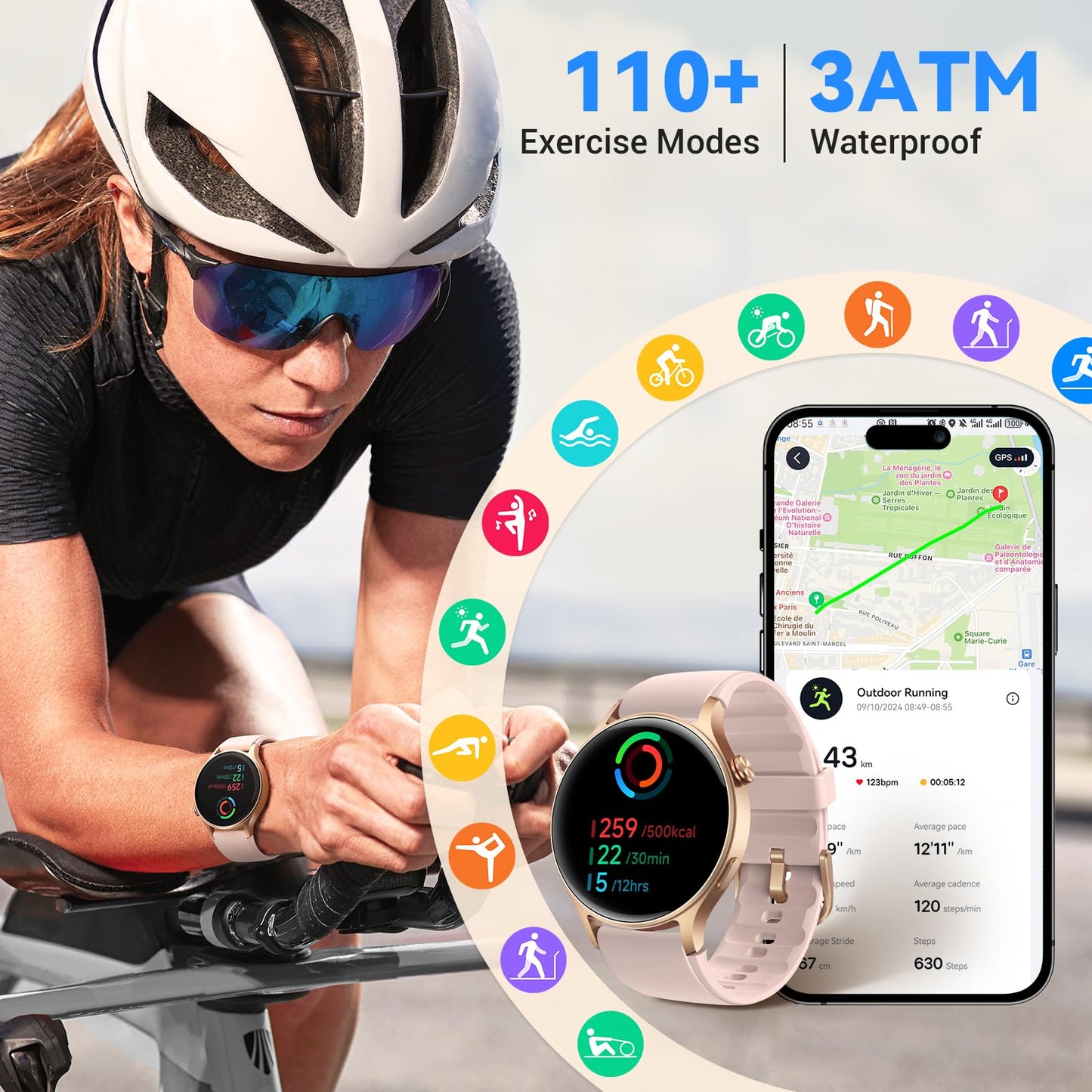 Fitpolo Smart Watch for Women,1.3" AMOLED Touchscreen Fitness Tracker, Make/Answer Calls, Heart Rate SpO2 Monitor, 3ATM Waterproof, Sleep & Activity Tracking Smartwatch for Android Phones iPhone