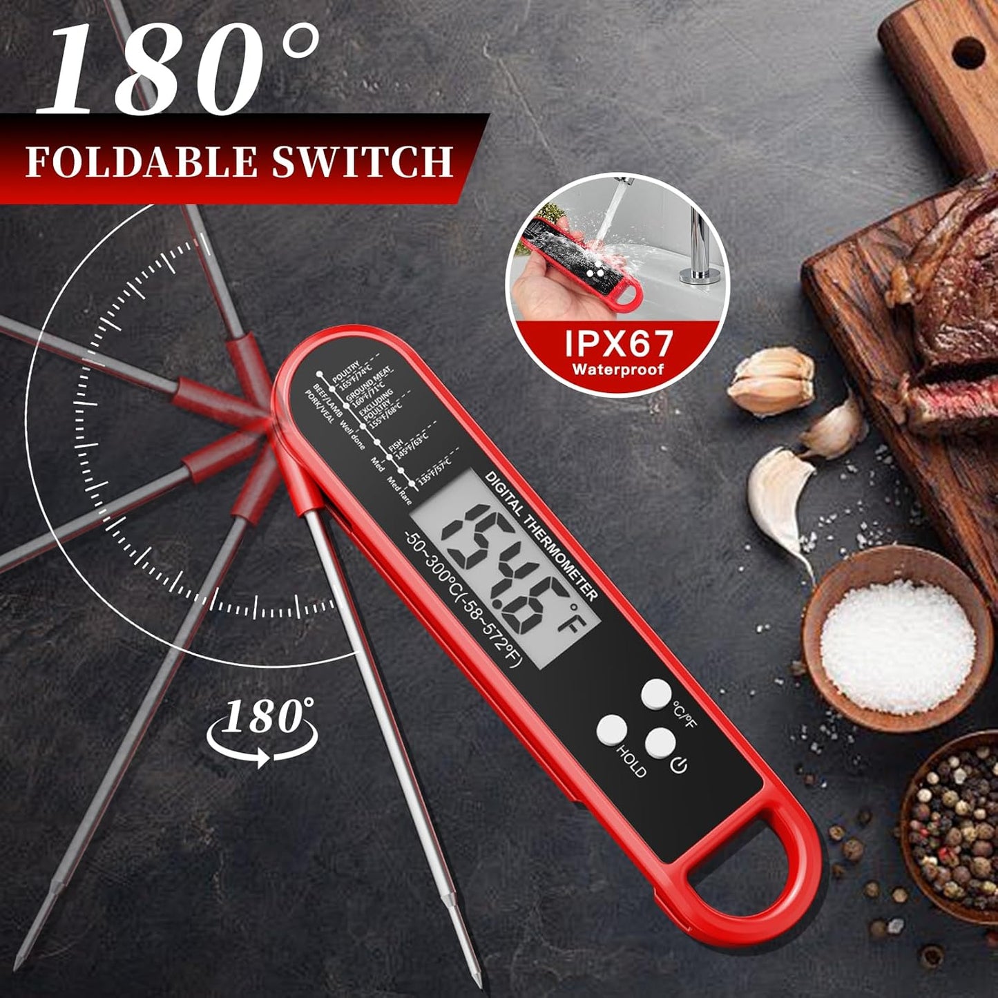 Skiennix Digital Meat Thermometer - Instant Read Cooking & Grilling Probe with Waterproof Design | Perfect for Turkey & Steak