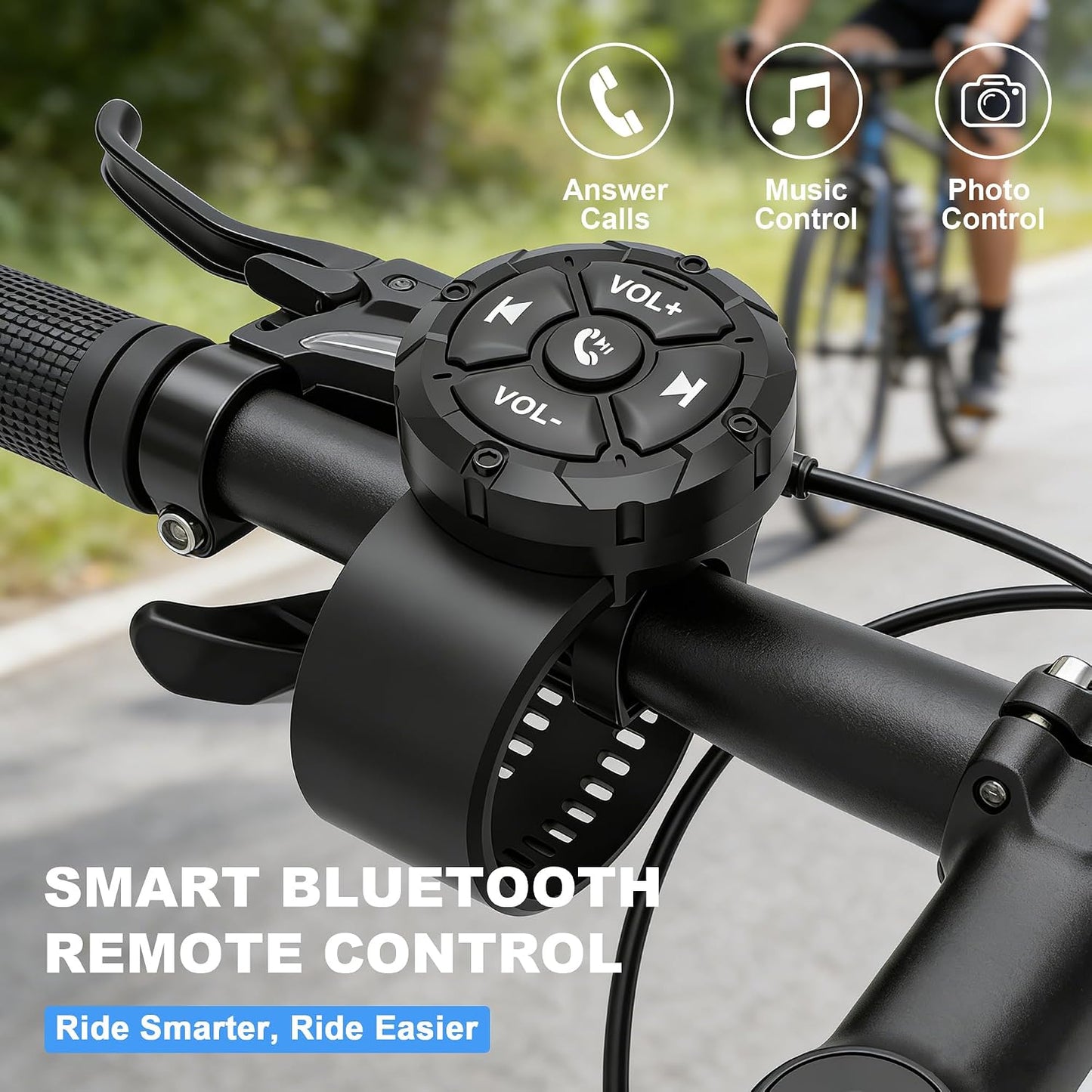 Bluetooth Media Button, Waterproof Wireless Music Controller for Car Steering Wheel, Bike & Motorcycle Handlebars