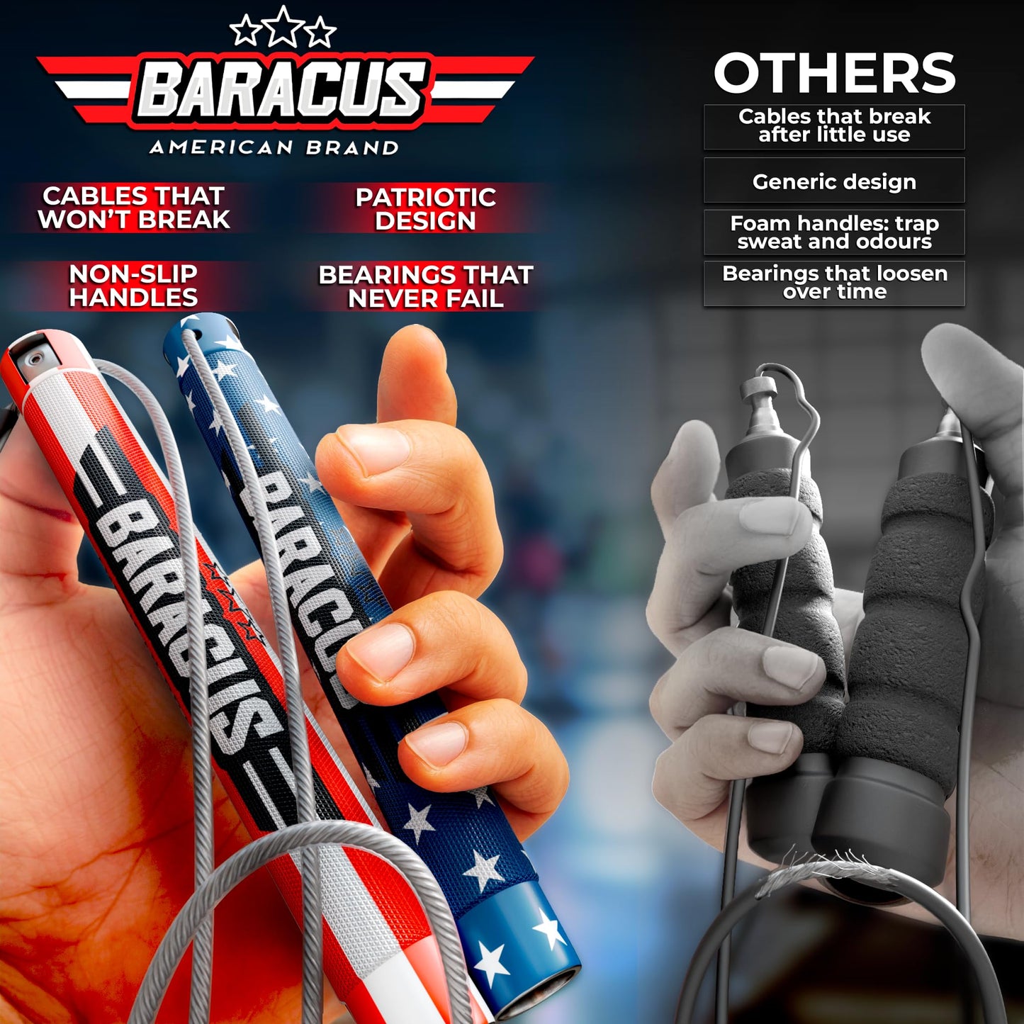 BARACUS Jump rope for women, men, kids | gym accessories for women | at home workout equipment | pesas para ejercicios en casa – Professional Speed Rope with Knurled Aluminum Handles & Hard Case