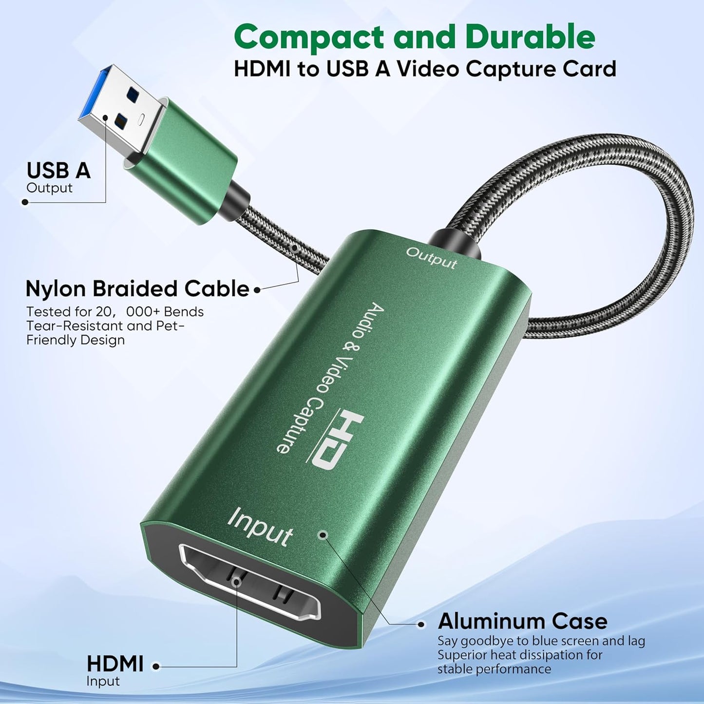 SROMGEE 4K 3.0 Card,1080P 60FPS 2/Xbox/PS5/4/Camera/Zoom/OBS(Green) Video Capture Card, HDMI to USB Capture Capture