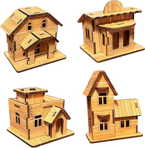 Log Cabin 3D Puzzle by Wooden - DIY Miniature House Model Kit for Teens | 4-in-1 Assembly Fun