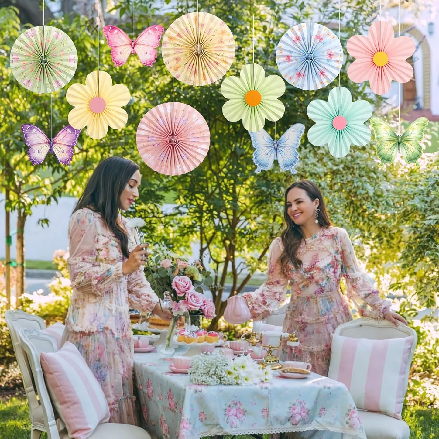 Skiennix Pastel Butterfly Garden Paper Fan - Floral Wall Decorations for Parties & Events