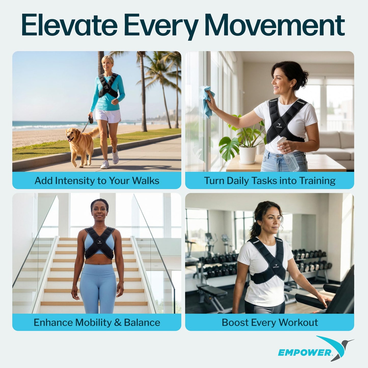 Empower Weighted Walking Vest for Women - 8lbs, Breathable Weighted Vest for Women with Reflective Strips, Home & Outdoor Training, Running Weight Loss Workout, Bone Density